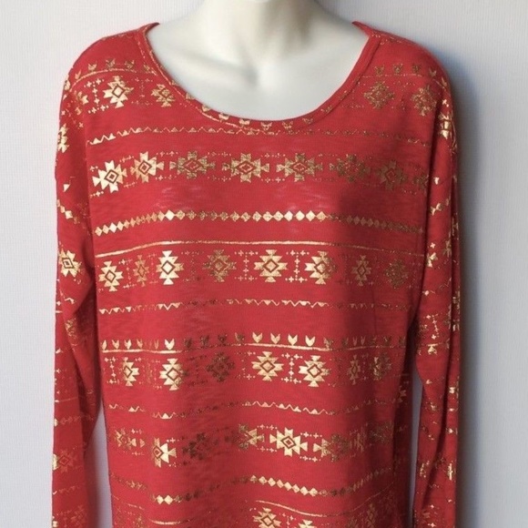 Long Sleeve Red & Gold Christmas Top Size L - Picture 1 of 8